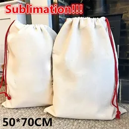 Sublimation Blank Santa Sacks Party 호의 크리스마스 장식 DIY PERLICED DRAWSTRING BANG XMAS 현재 가방 주머니 50x70cm