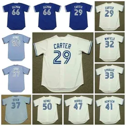 GlaC202 Toronto Vintage Baseball Jersey 29 JOE CARTER 1993 32 DAVE WINFIELD 1992 SPRAGUE STIEB 41 PAT HENTGEN 47 JACK MORRIS 50 TOM HENKE 1987 66