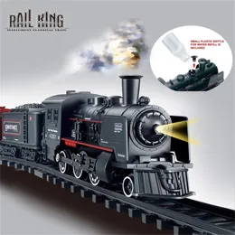 Diecast Model car Battery Operated Railway Classical Freight Train Water Steam Locomotive Playset with Smoke Simulation Electric Toys 220919