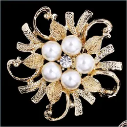 Pins Brooches Pins Jewelry Drop Delivery Sier/ Golden Tone Clear Rhinestone Crystal Flower Girls Cor Fashion Pearl Brooch Wedding Br Dhfsh