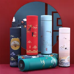 Su Şişeleri Çin tarzı termo şişe fincan akıllı sıcaklık ekran içilebilir ısı tutma Vakum Şişesi Termos Kupa Kupaları 500ml 220919