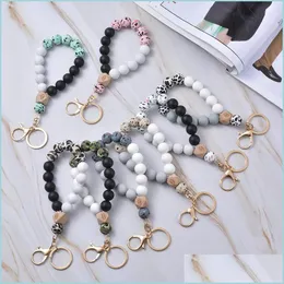 Nyckelringar Sile Keychain Träpärlor Key Chains Leopard Printing Circle Keyring Mticolor Women Jewelry C3 Drop Delivery 2021 Dhseller2 DHred