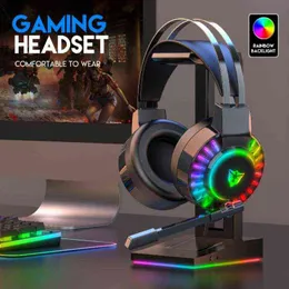 سماعات رأس 3.5 مللي متر RGB LED ستيريو باس للكمبيوتر الشخصي مع ميكروفون لجهاز PS4 Playstation 5 Xbox Over Wired Gaming Headset Gamer T220916