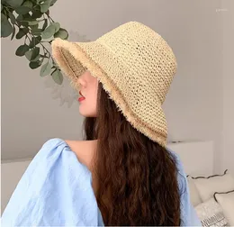 Sombreros de borde anchos 2022 niñas de verano plegable sombrero de paja al aire libre para mujeres para mujeres cubo de color sólido goros caliente para mujer