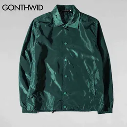 Herrjackor Gonthwid Hip Hop Windbreaker Coach Jacket Streetwear Mens 2022 Plain Blank Thin Coat Harajuku Casual Jackets Green Black Pink T220914