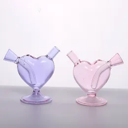 Wholesale High Quality 65mm Heart Shape Pink Customizable DAB Rig Glass Water Hookah Pipe Glass Bong