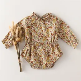 Armatürler Vintage Floral Bebek Kız Giysileri 0 2y uzunluğunda Romper Tulumlar Moda Keten Pamuk Doğum 220919