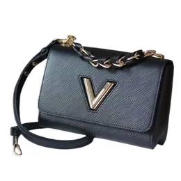 5A the New Top Women's Bag Leather Designer Water Ripple Woven Metal Chain Double Strap Twist Lock Shoulder Crossbody Classic Fashion Retro Original 50381