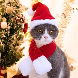 犬のアパレルクリスマス装飾猫の服ハットヘッドドレススカーフマントfor Year Red Green Clothing Suit Pet Party Supplies 2022