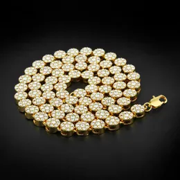 MEN 1 ROW Cluster Chain ICED OUT YELLOW GOLD PLATED HIP HOP CZ MEN CHAIN NECKLACE JEWELRY263F