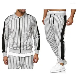 Männer Trainingsanzüge Marke Trainingsanzug Für Männer 2 Stück Set 2022 Herbst Koreanische Mode Gestreiften Baseball Kragen Sweatshirt Und Jogger Hosen hüfte
