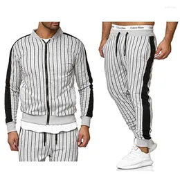 Heren Trainingspakken Merk Trainingspak Voor Mannen 2 Stuks Set 2022 Herfst Koreaanse Mode Gestreepte Baseball Kraag Sweatshirt En Joggers broek Heup