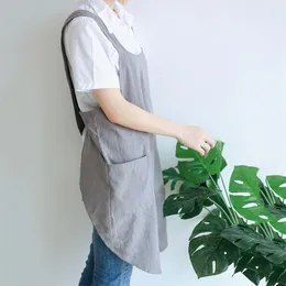 Aprons Waterproof Women Polyester Cross Back Japanese Housework Kitchen Cooking Double Pocket Florist Working 220919