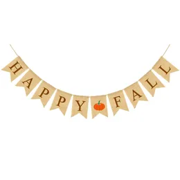 Happy Fall Pumpkin Burlap Banner Zbiór Dekoratu domu Bunting Flag Garland Party Święto Dziękczynienia Dekoracja XBJK2209