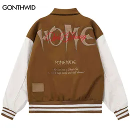 Jackets masculinos Hip Hop Baseball Bomber Bomberwear Borderyer Letter Leather Sleeve Patchwork Casaco Varsity 2022 Harajuku Jackets de moda T220914