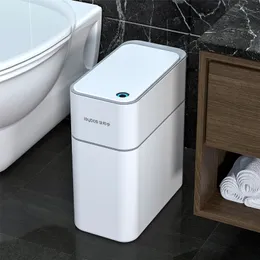 Waste Bins 14L Bathroom Automatic Bin Smart Home Bagging White Electric Touchless Narrow Basket Sensor Trash Can 220919