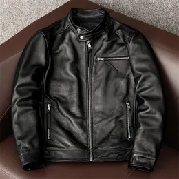 Мужская кожаная изделия из искусственного весеннего куртки мотоциклетные куртки Man Подлинный пиджак Slim Fashion Biker Pail Cowhide мужская одежда 220919