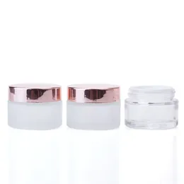 Clear Frosted Eye Cream Jar Bottle 5G-100G Tomt Glass Lip Balm Container Wide Mouth Kosmetiska provburkar med Rose Gold Cap