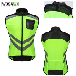 メンズベストWOSAWEサイクリングリフレクティブウインドプルーフランニング安全ベストモーターサイクルGilet MTBライディングバイク自転車服の袖なしジャケット220919