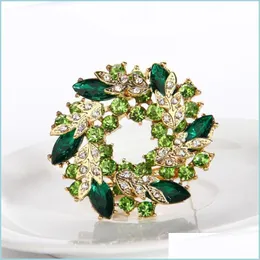 Pins Brooches 2 Inch Brooch Gold Plated Green And Lime Rhinestone Crystal Wreath Flower C3 Drop Delivery 2021 Jewelry Dhseller2010 Dhwdw