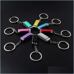 Key Rings 100Pcs/Lot Metal 4 Holes Mini Harmonica Keychain Children Toys Keyring Kids Gifts Key Chain Bags Mobile Rings C3 Drop Deliv Dh2Zn