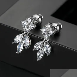 Stud Fashion Designer Donna Gioielli Orecchini Foglia Quadrato Cubic Zirconia Ciondola Orecchino 925 Sier Cz Oro Regalo di nozze Drop Delivery 202 Dhuvp