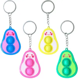 Anel de chaveiro de abacate Silicone Push Push Bubble Fruit Fruit FingertiP Toy Keychain Pop It Alivia