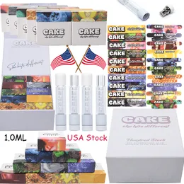 Stock In USA Ship Directly Cake Atomizers 1.0ml E Cigarettes Full Glass White Vape Cartridges Packaging Carts 510 Thread Empty Starter Kits Wax Vaporizers