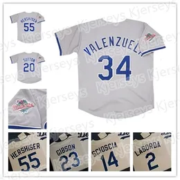 Glanik1 55 Orel Hershiser 레트로 야구 유니폼 1988 월드 시리즈 유니폼 2 Lasorda 34 Fernando Valenzuela 23 Kirk Gibson 20 Don Sutton Size S-4XL