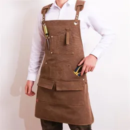 Aprons Durable Goods Canvas Cross Back Adjustable with Pockets for Women and Men Kitchen Cooking Baking Bib 220919