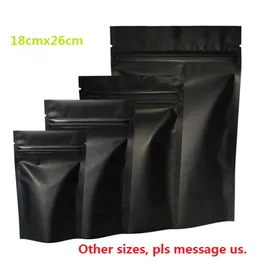 Sacs d'emballage à fermeture à glissière thermoscellés en papier d'aluminium Mylar Tear Notch Matte Black Stand Up Bag Wholesale 18cmx26cm