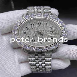 Reloj de dial ￡rabe Diamond Watch Luxury Out Watch Automatic 43 mm Men Silver Water I un set de acero inoxidable 316L CZ Diamond218c