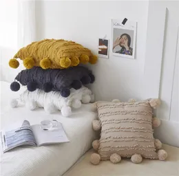 Federa di lusso nordica per cuscino con gomitolo in cotone e lino, decorazione artigianale, 45x45 cm, divano da soggiorno El