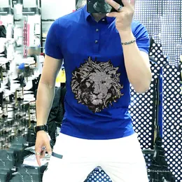 Polos de polos masculino Exageramento Padrão de diamante Crystal Trend Trend Men's Delicate Rhinestone Short Sleevedtop