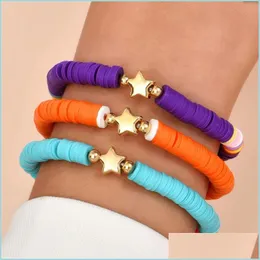 Beaded Strands 3Pcs/Set Colorf Polymer Clay Bracelet For Women Bohemian Golden Beads Star Charm Bracelets Female Jewelry Accessories Dhuhc