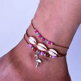 Tornozeleiras huitan fofo flamingo para mulheres de verão feminino garotas de tornozelo correntes de capa de perna de casca de perna bohemian sandálias balan