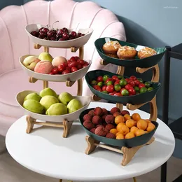 Förvaringsflaskor Wonderlife Fruit Display Plate Snack Dessert Holder Bowl With Wood Shelf Party Kitchen Servering Platter Decor Box