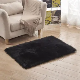 Tappeti RAYUAN Rettangolo di lusso Pelle di pecora Tappeto peloso nero Tappetino finto Cuscino per sedile Pelliccia Plain Fluffy Soft Area Rug Tapetes