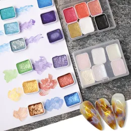 Nail Glitter 6Pcs/Set Art Pigment Painting Pearl Chrome Decor Watercolor Paint Pull Flower Nails Solid Powder Manicure Makeup