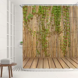 Cortinas de chuveiro Bamboo Fence Curtain Conjunto de tecidos ganchos de tecido estético impressão de parede de impressão de casa decoração de fundo pano de poliéster