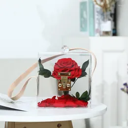 Fiori decorativi Regali per l'anno 2022 Fiore eterno in confezione regalo Rosa rossa Regalo creativo per San Valentino Rosa essiccata Decorazione domestica romantica