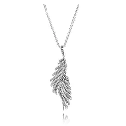 Autentisk Sterling Silver Feather Pendant Halsband Kvinnor Män designer smycken med originallåda för Pandora CZ Diamond Chain Halsband