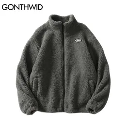 Skórzanie męskie sztuczne gonthwid harajuku streetwear kurtki polarowe solid kolorowy luźne luźne płaszcze zamka hip -hop zima moda ciepłe topy 220916