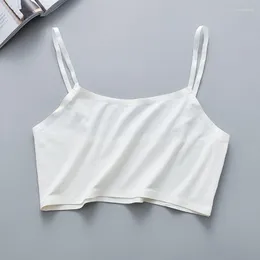 Camisoles & Tanks Y166 Women Girls Summer Ice Silk Crop Top Spaghetti Strap Seamless Bralette Solid Color Wire Free No Padded Basic Stretch