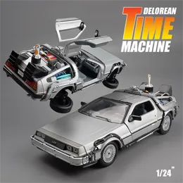 Diecast Model car WELLY 1 24 Alloy Car DMC-12 delorean back to the future Time Machine Metal Toy For Kid Gift Collection 220919