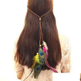 Headbands Bohemian Wind Peacock Feather Headband Fashion Ethnic Style Katyusha Girl Student Fiara For Travel Anniversary 3 89Zf T2 Dr Dhigh