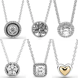 Double Halo Domed Golden Heart Tree Classic Tree of Life Collier Necklace for Pandora 925 Sterling Silver Bead Charm Jewelry262Z