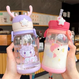 Water Bottles Water Bottle Cute Unicorn Creative Micro Landscape Interesting Design Plastic Water Cup Rainbow Color Girl Portable 220919