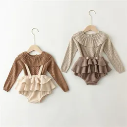 Roupas de roupas roupas meninas de menina primavera outono malha su￩ter sweater Vintage Suspender Romper Dress North Baby Girl Roupfits 220916