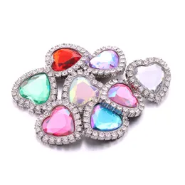 Snap Button Jewelry Components Rhinestone Heart Charms 18 mm Metal Snaps Buttons Fit Bransoletka Bangle Noosa